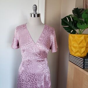 Pink Cheetah Midi Wrap Dress Size Medium NEW!